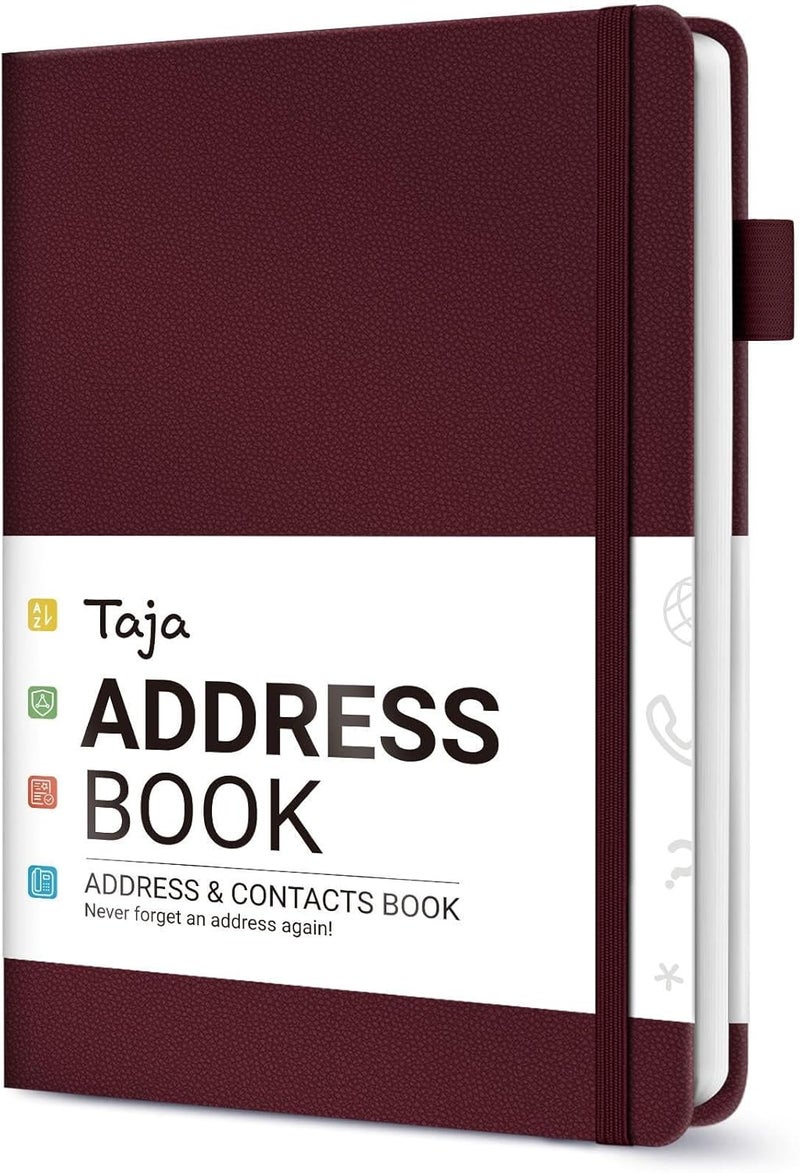 Taja Address Book with Alphabetical Tabs, Hardcover Address Books Large Print for Record Contacts, Small Address Book to Store All Your Important Informations in One Place - Burgundy - Image 1